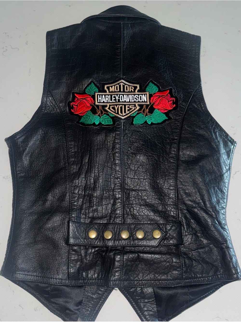 Women's Black Leather Vest - Classic Biker Style